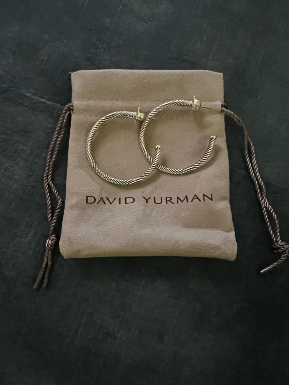 David Yurman Sterling Cable Hoop Earrings in Silver 1.5 inches AUTHENTIC